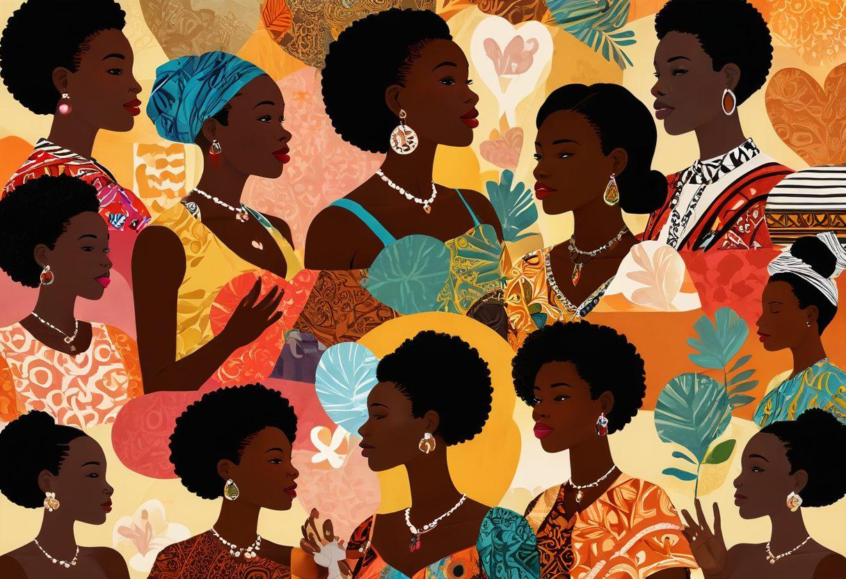 A vibrant collage showcasing diverse African individuals sharing personal stories about sex education and intimacy. The background features rich cultural symbols and patterns that reflect various African traditions. Incorporate elements like speech bubbles for dialogue and hearts representing love and connection. The imagery should be warm and inviting, highlighting empowerment and unity. colorful, collage art, warm tones.